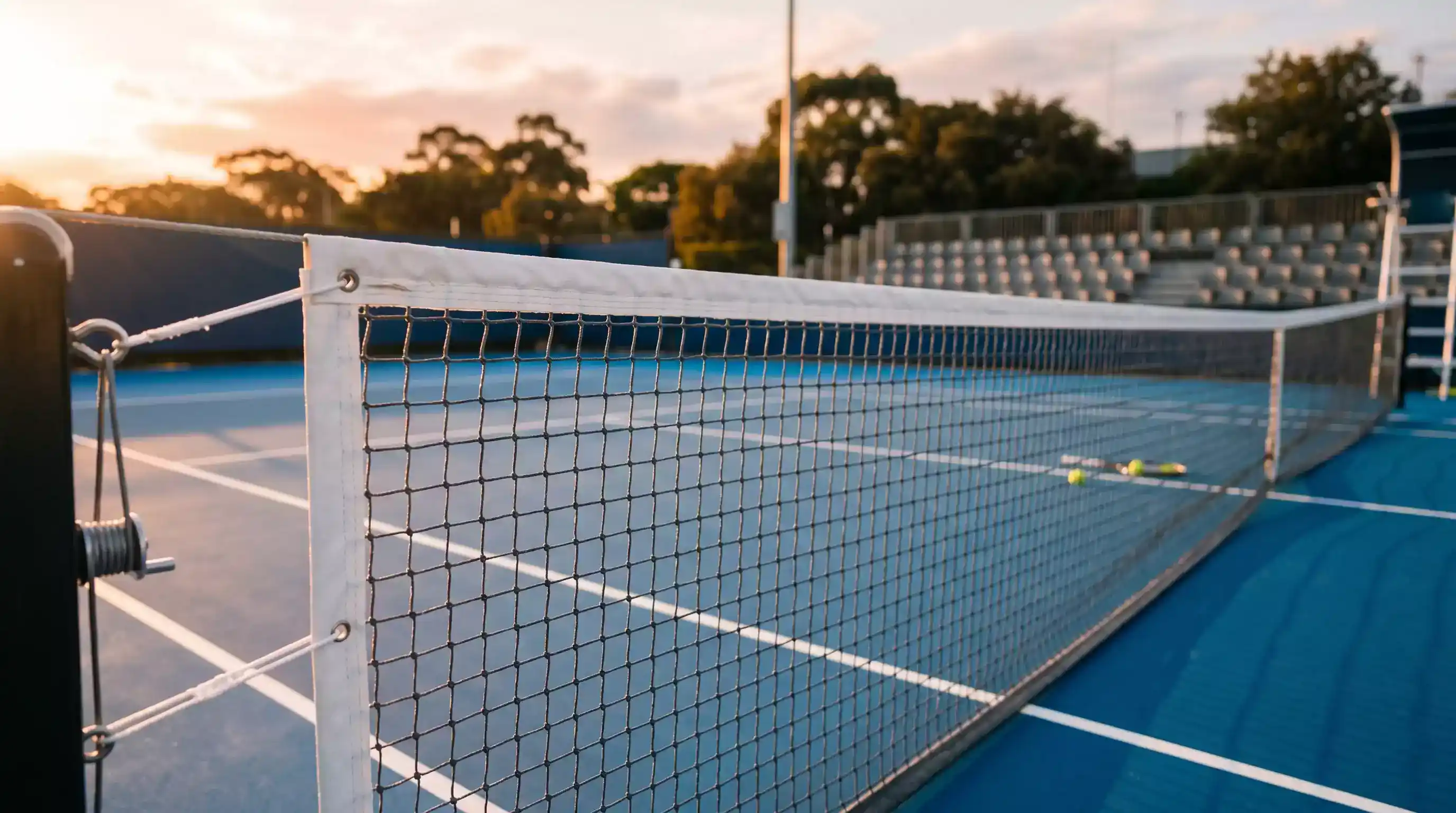 Tennisplatz mit Netzansicht bei Abendlicht für datengestützte Wettanalyse